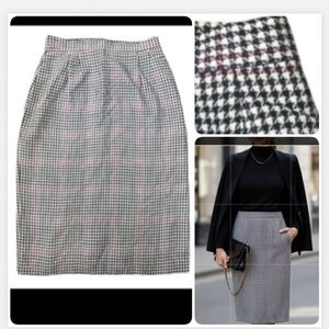 Vintage Retro Feminine Chic Plaid Pencil Skirt black white and pink with pockets
